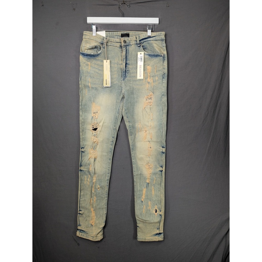 Reason Brand RR5-136 Light Blue Distressed Skinny Jeans 38x32 NEW